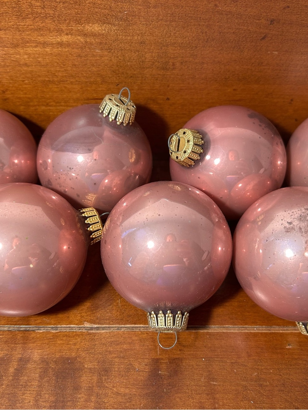 Classic Rose Gold Glass Holiday Ornaments - Set of 6